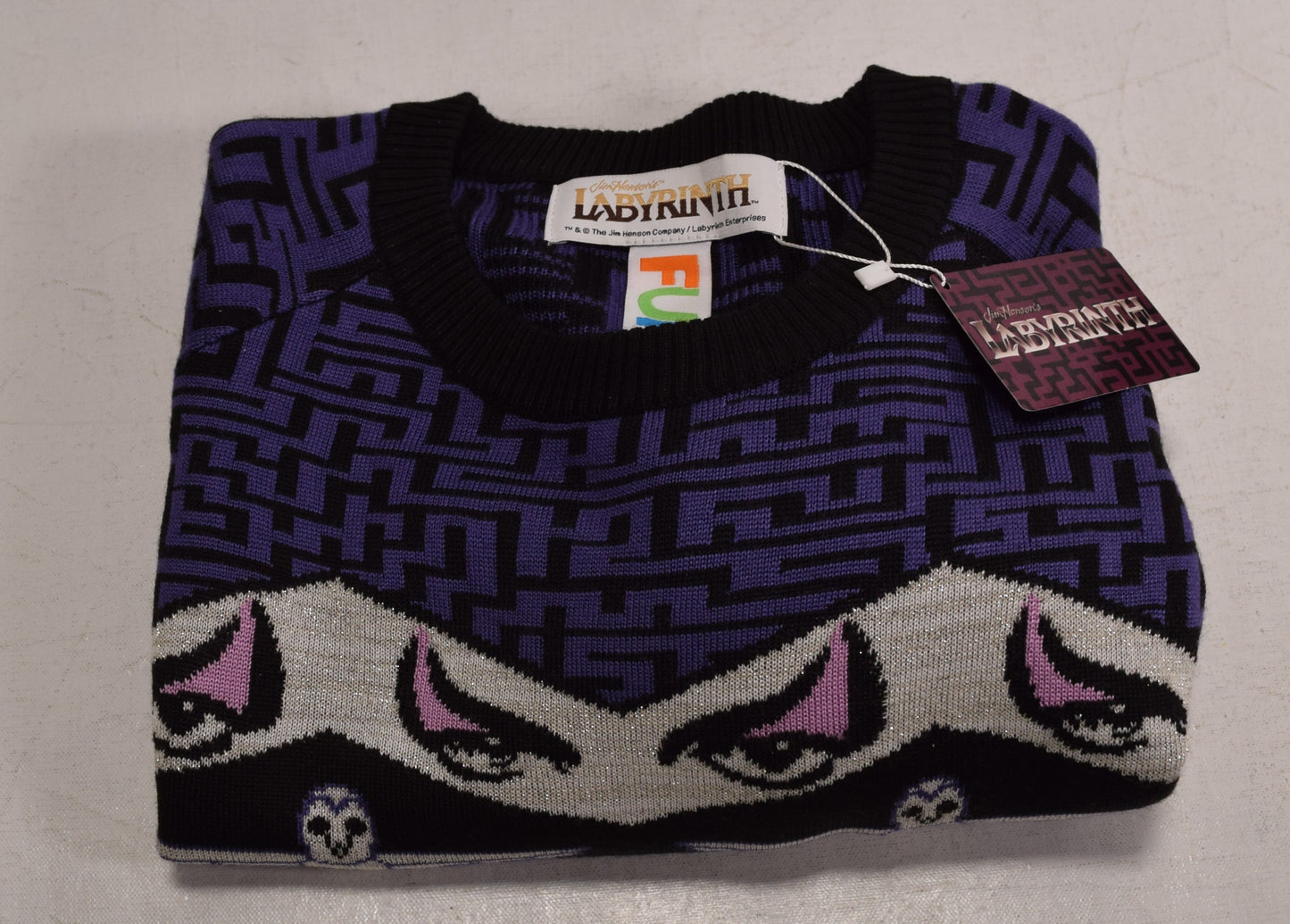 Jim Henson Labyrinth Sweater Pullover Crew Neck Purple Knit XS NWT