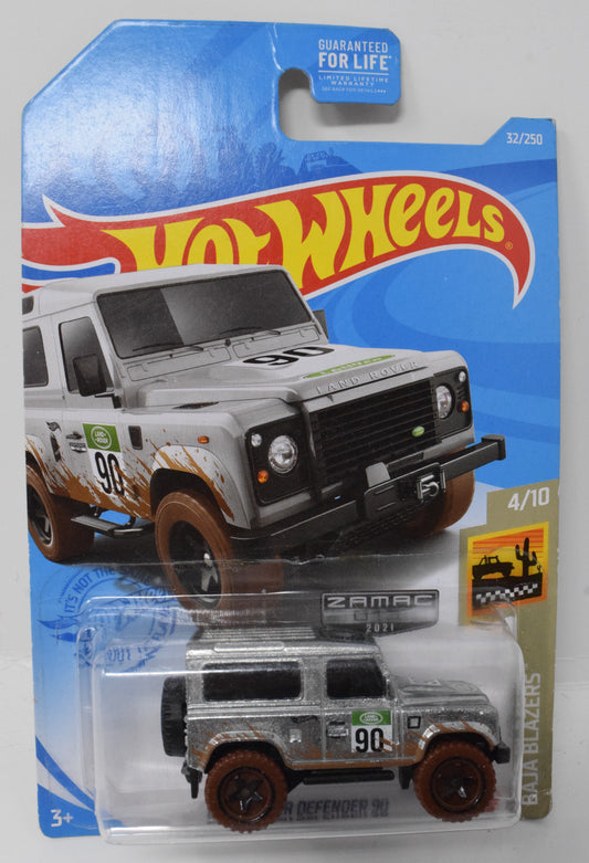 Hot Wheels Land Rover Defender 90 Baja Blazers Silver 4/10 32 DieCast Car New