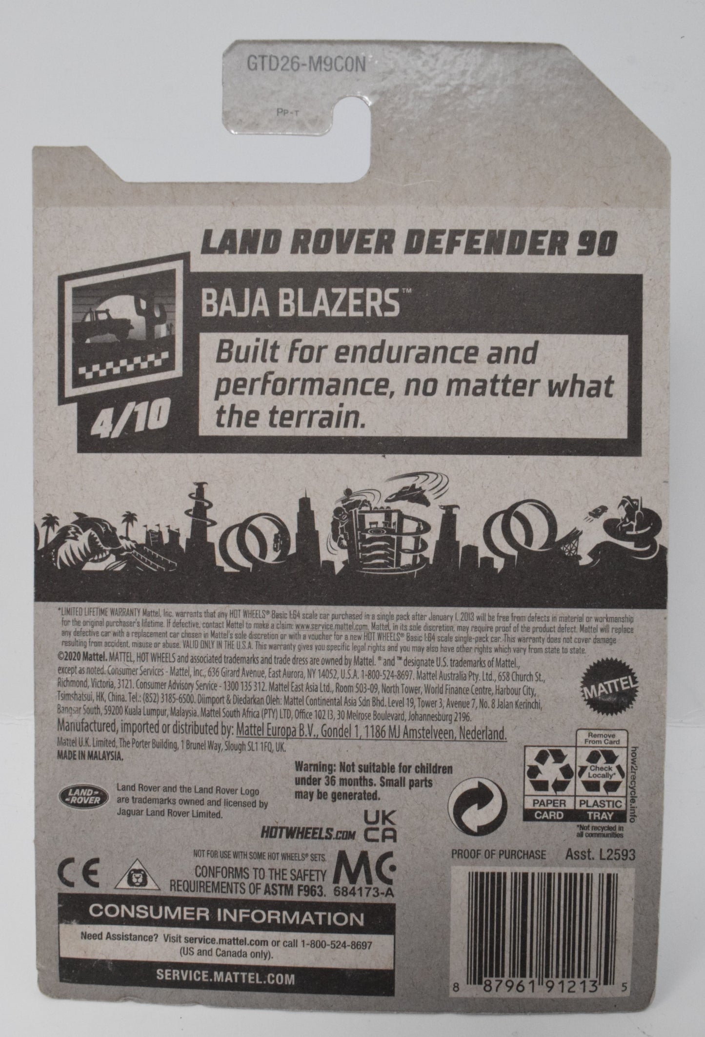 Hot Wheels Land Rover Defender 90 Baja Blazers Silver 4/10 32 DieCast Car New