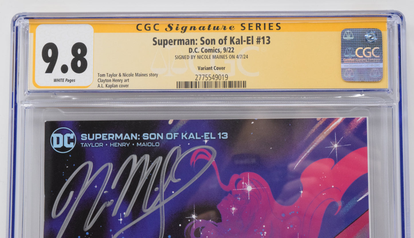 Superman Son Of Kal-El #13 B Al Kaplan SIGNED CGC SS 9.8 Nicole Maines Dreamer (07/12/2022) Dc