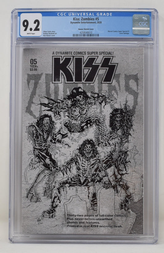 Kiss Zombies 5 Dynamite 2020 CGC 9.2 Ken Haeser BW Marvel Super Special 1 Homage Variant