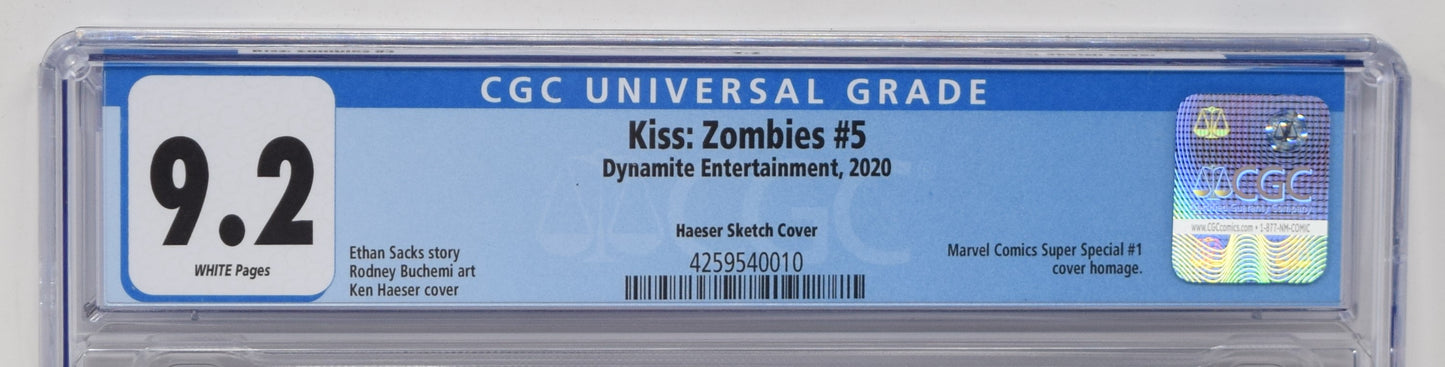 Kiss Zombies 5 Dynamite 2020 CGC 9.2 Ken Haeser BW Marvel Super Special 1 Homage Variant