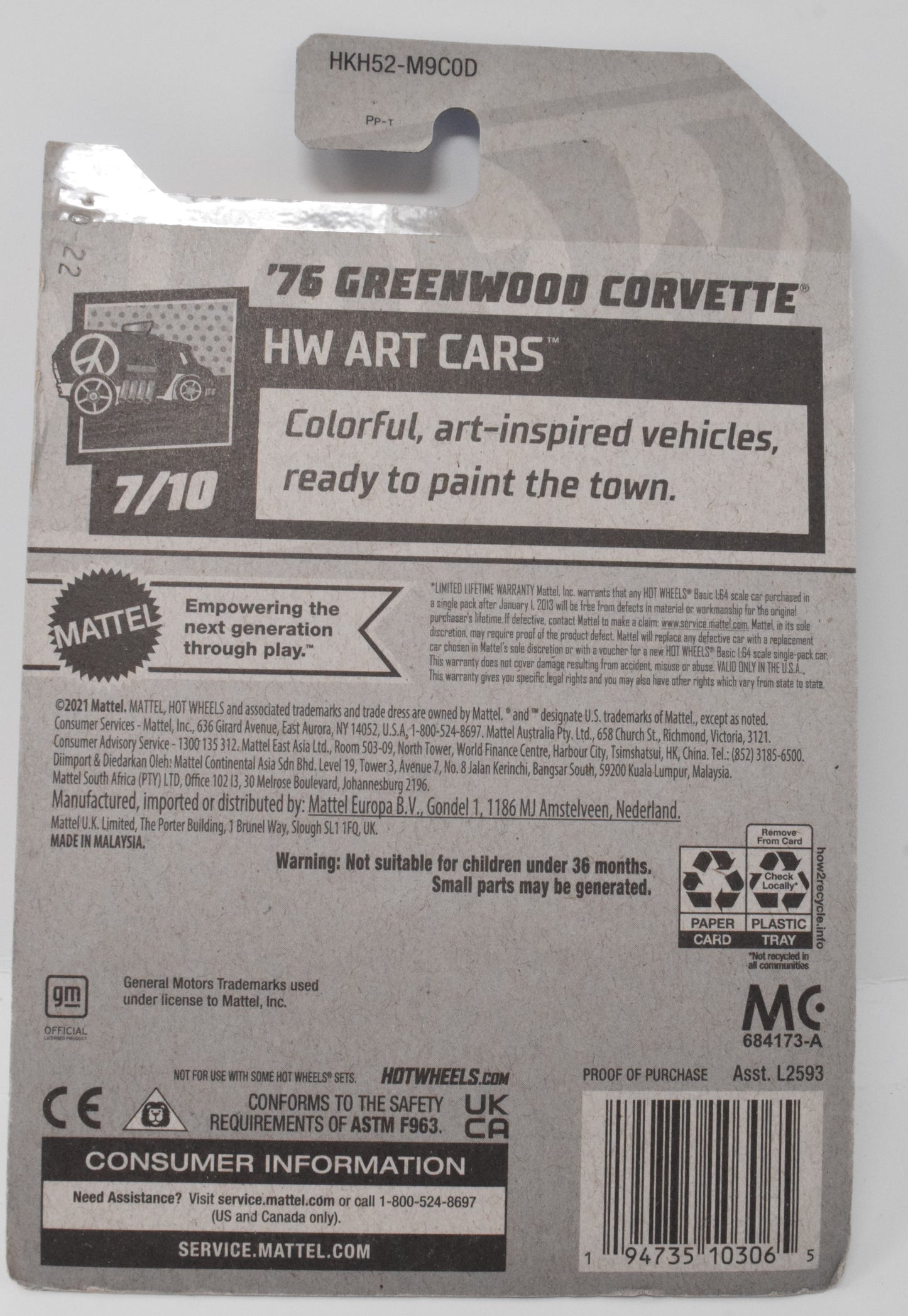 Hot Wheels 76 GreenWood Corvette HW Art Cars 7/10 65 DieCast Car New