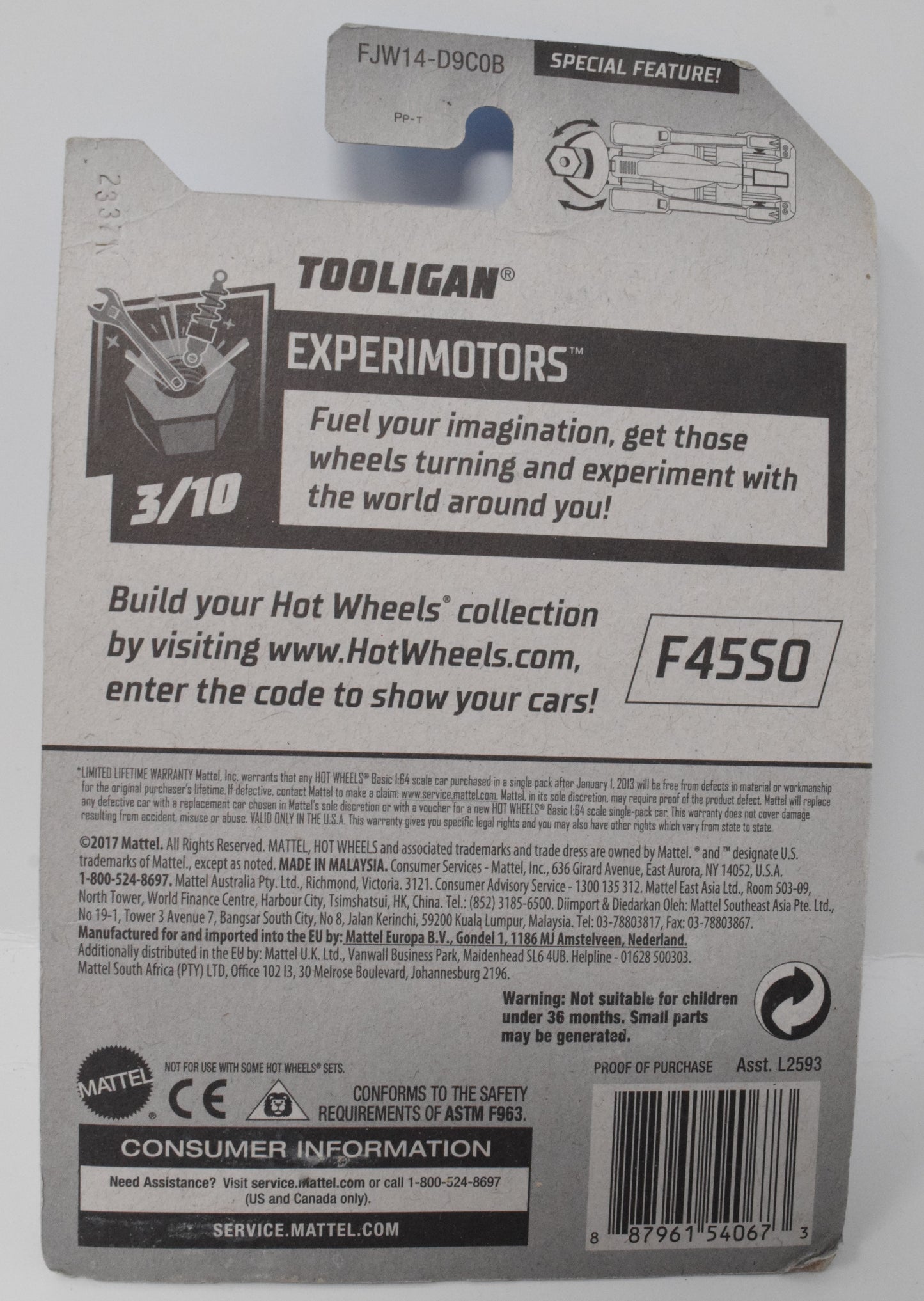 Hot Wheels Tooligan Experimotors Special Feature 3/10 24 DieCast Car New