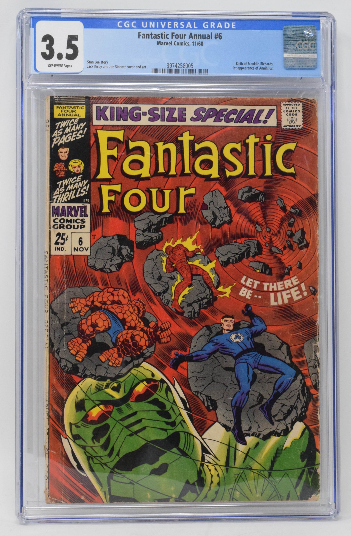 Fantastic Four Annual 6 Marvel 1968 CGC 3.5 1st Annihilus Franklin Richards