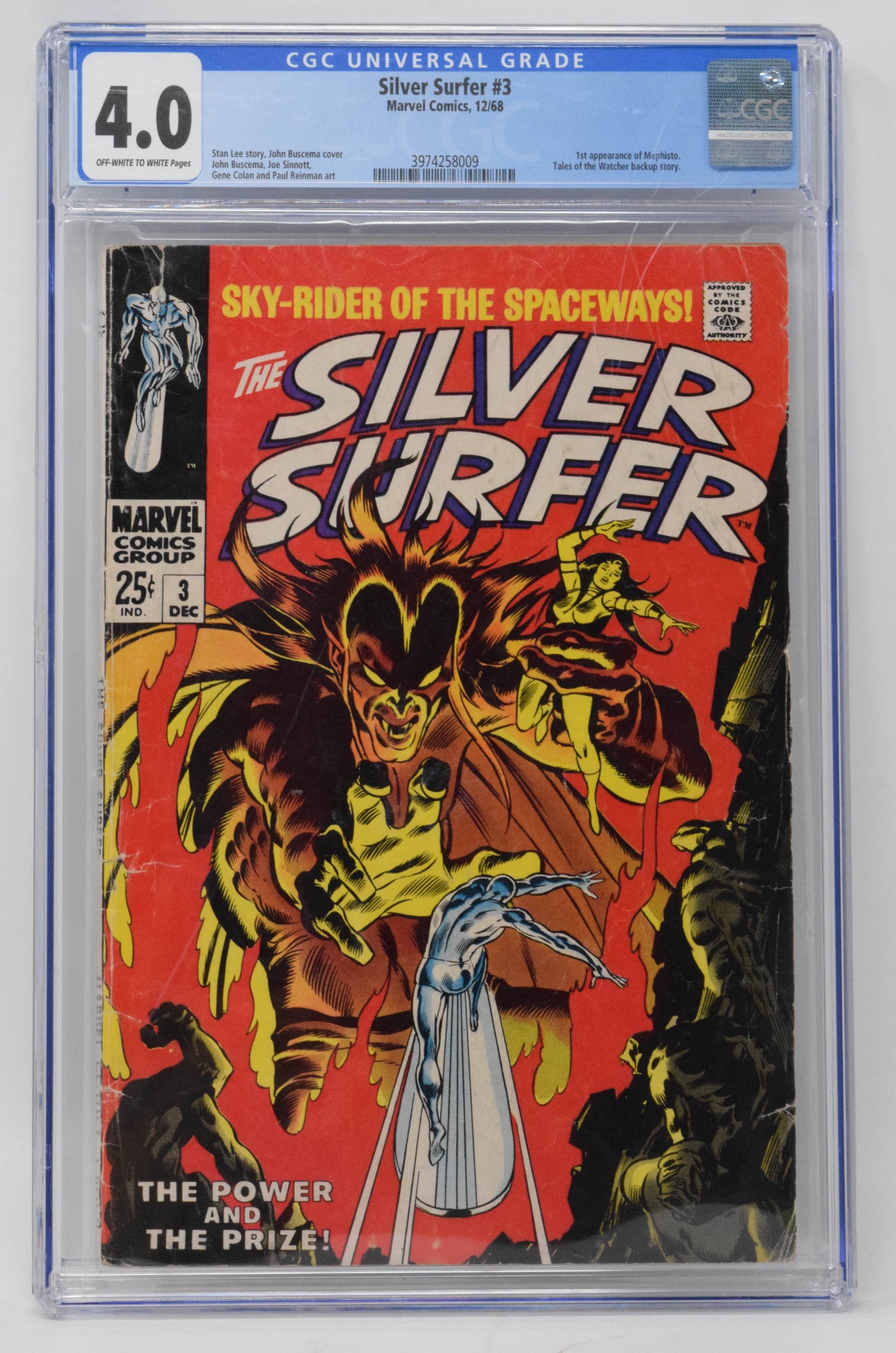 Silver Surfer 3 Marvel 1968 CGC 4.0 Stan Lee John Buscema 1st Mephisto