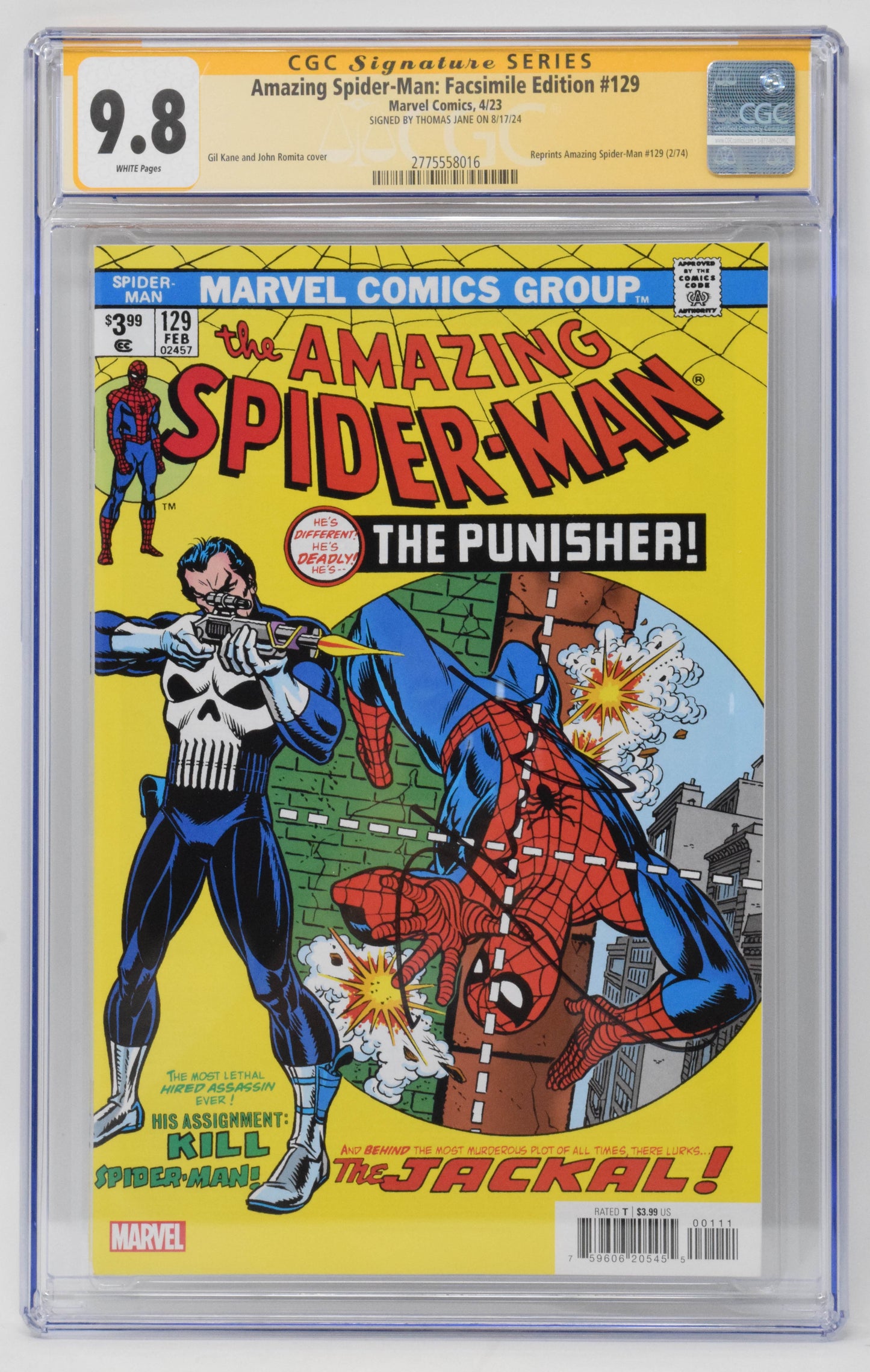 Amazing Spider-Man 129 Facsimile Marvel CGC SS 9.8 Signed Thomas Jane Punisher