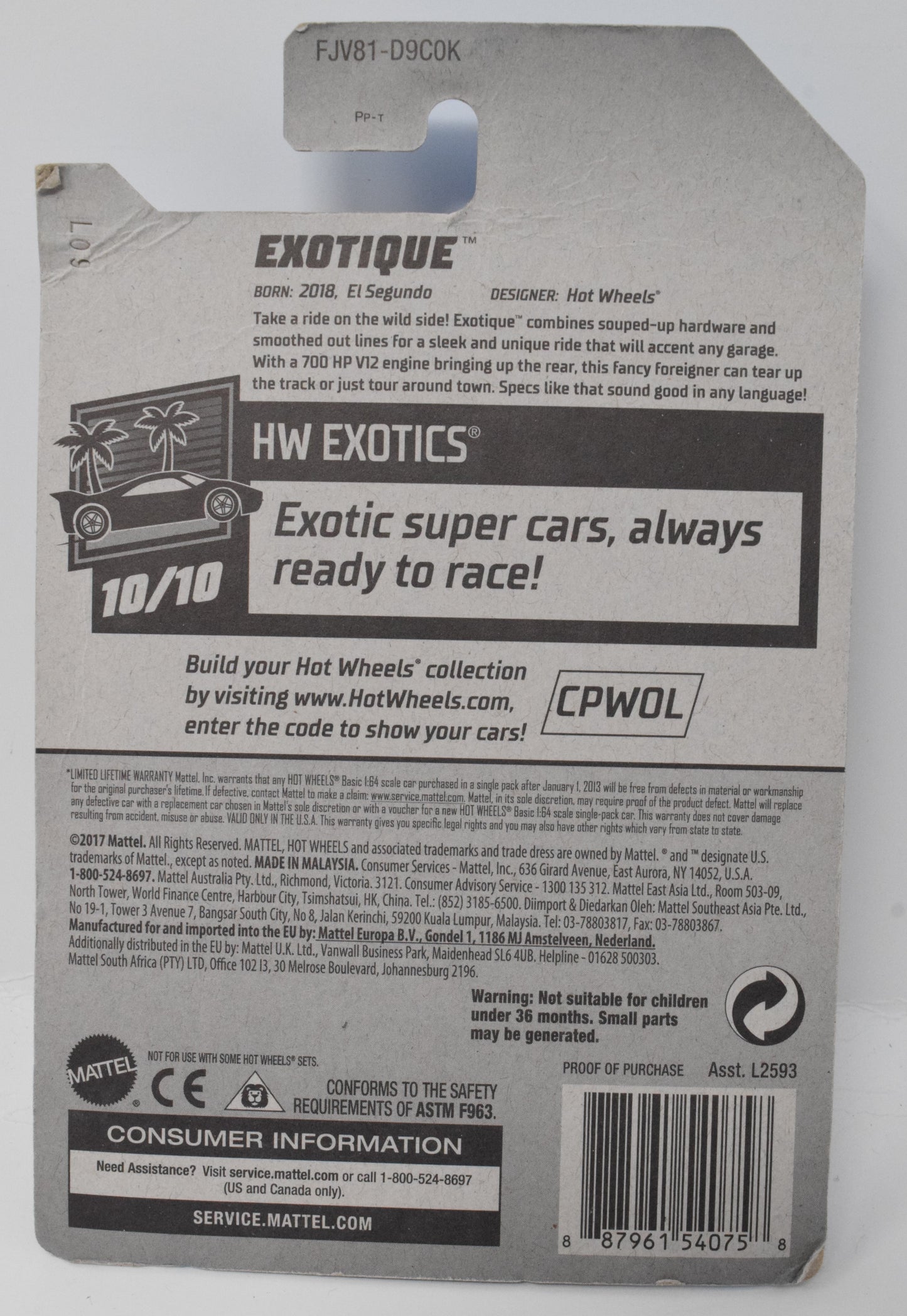 Hot Wheels Exotique HW Exotics 10/10 241 Blue 24 DieCast Car New - Golden Apple Comics