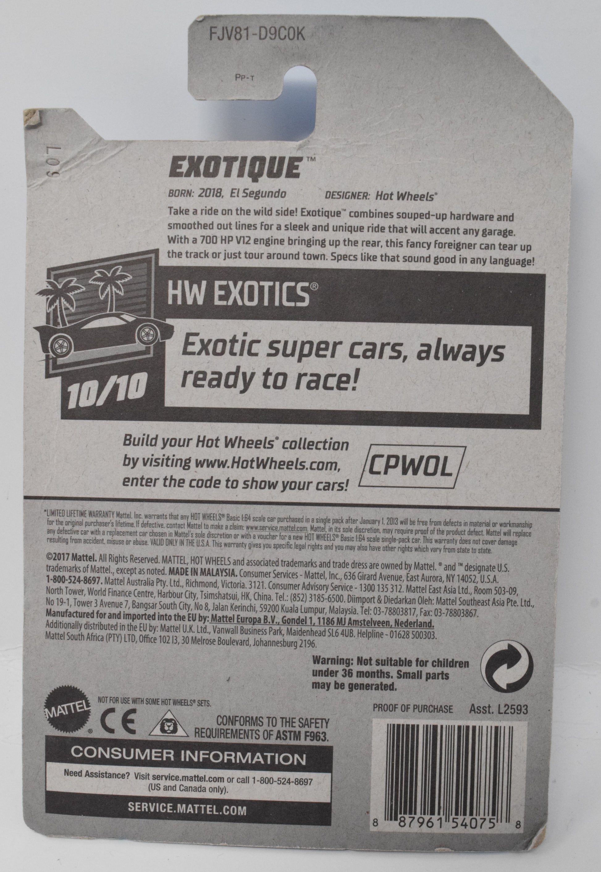 Hot Wheels Exotique HW Exotics 10/10 241 Blue 24 DieCast Car New - Golden Apple Comics