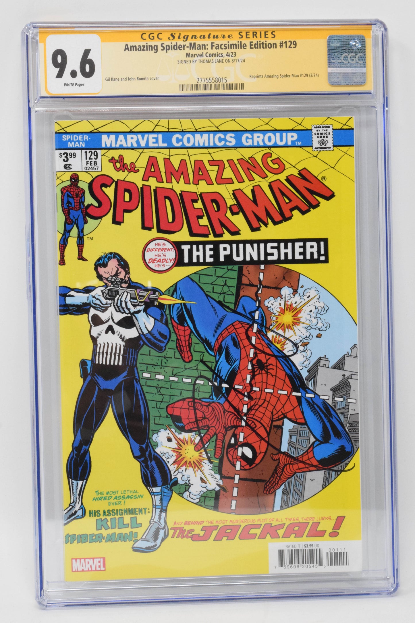 Amazing Spider-Man 129 Facsimile Marvel CGC SS 9.6 Signed Thomas Jane Punisher