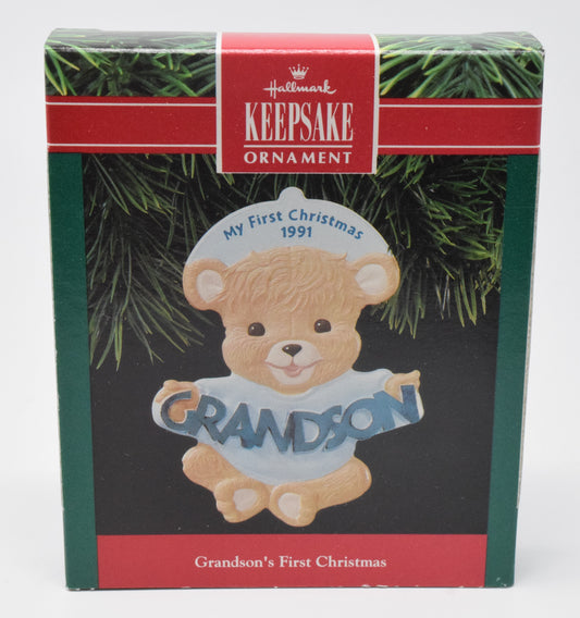 Hallmark Keepsake Grandsons First Christmas Bear Christmas Ornament 1991  NIB