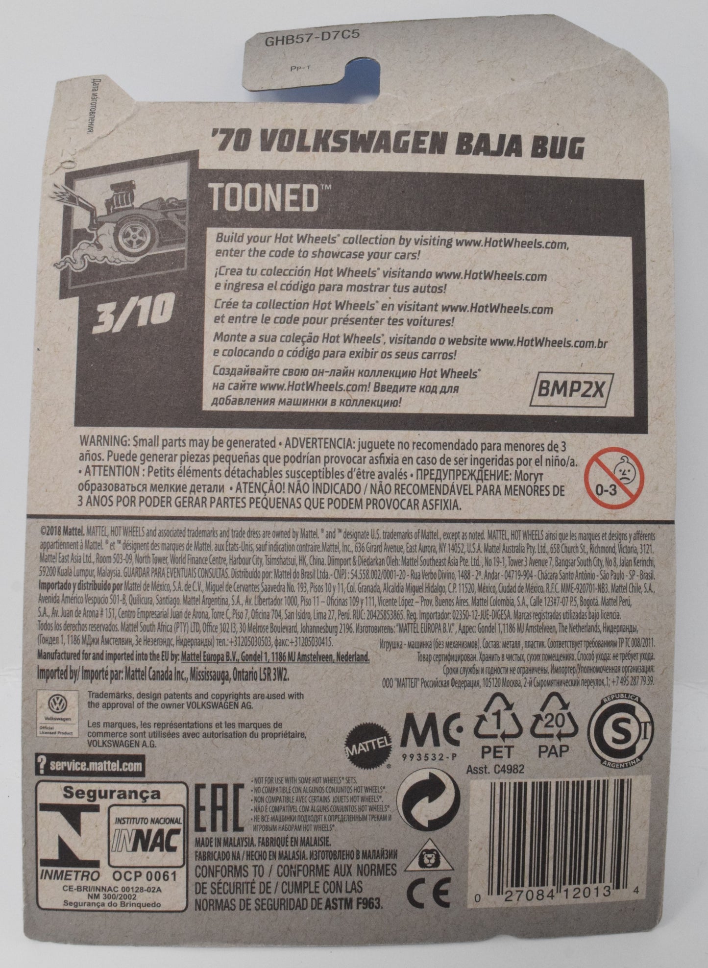 Hot Wheels 70 Volkswagen Baja Bug Tooned White DieCast Car 3/10 126 New