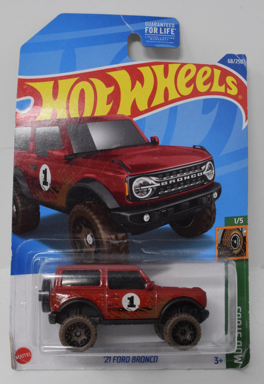 Hot Wheels 21 Ford Bronco Mud Studs Red 1/5 68 DieCast Car New