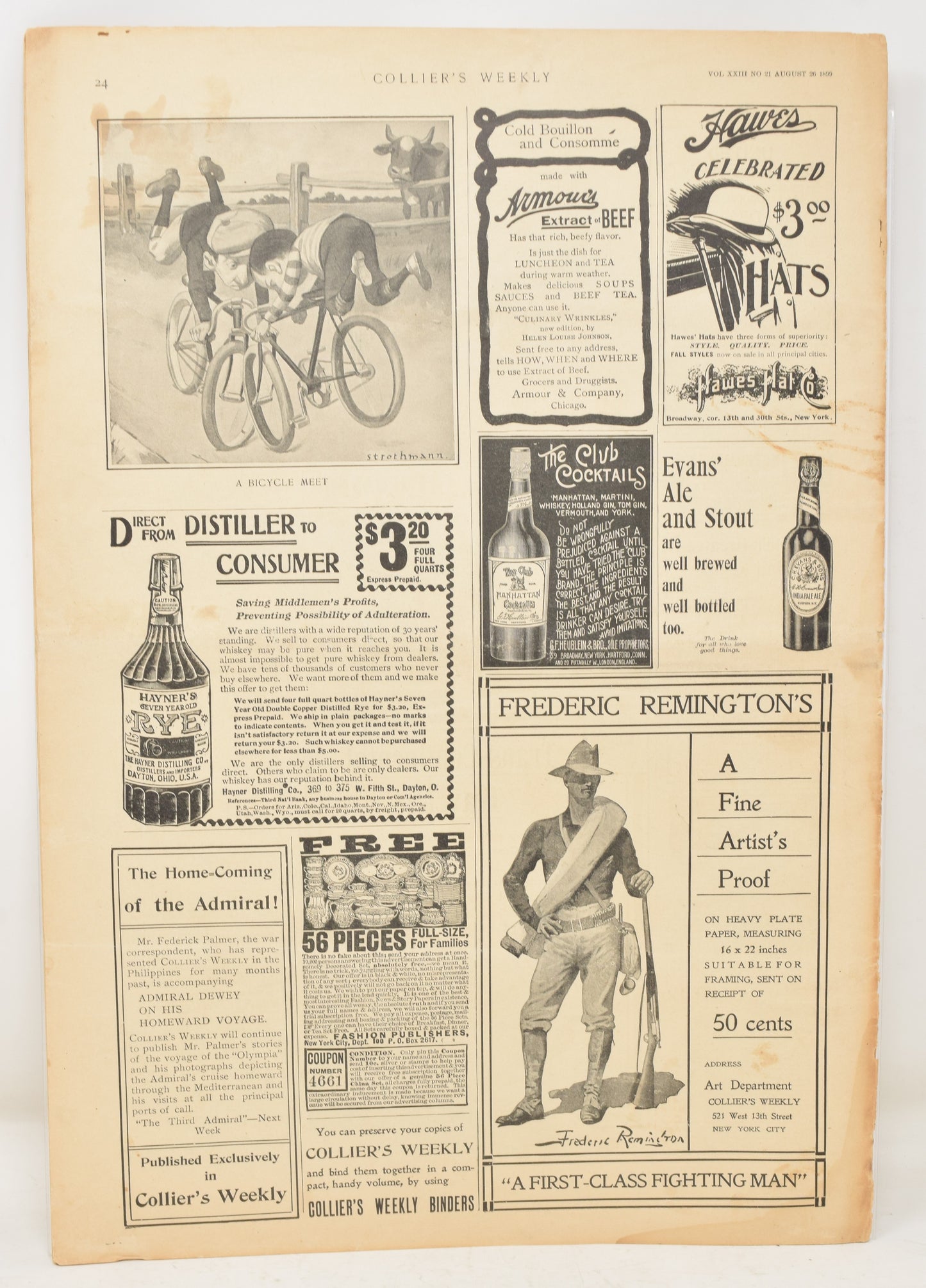 Colliers Weekly Vol 23 21 August 26 1899 Astor Cup HG Wells Frederick Remington