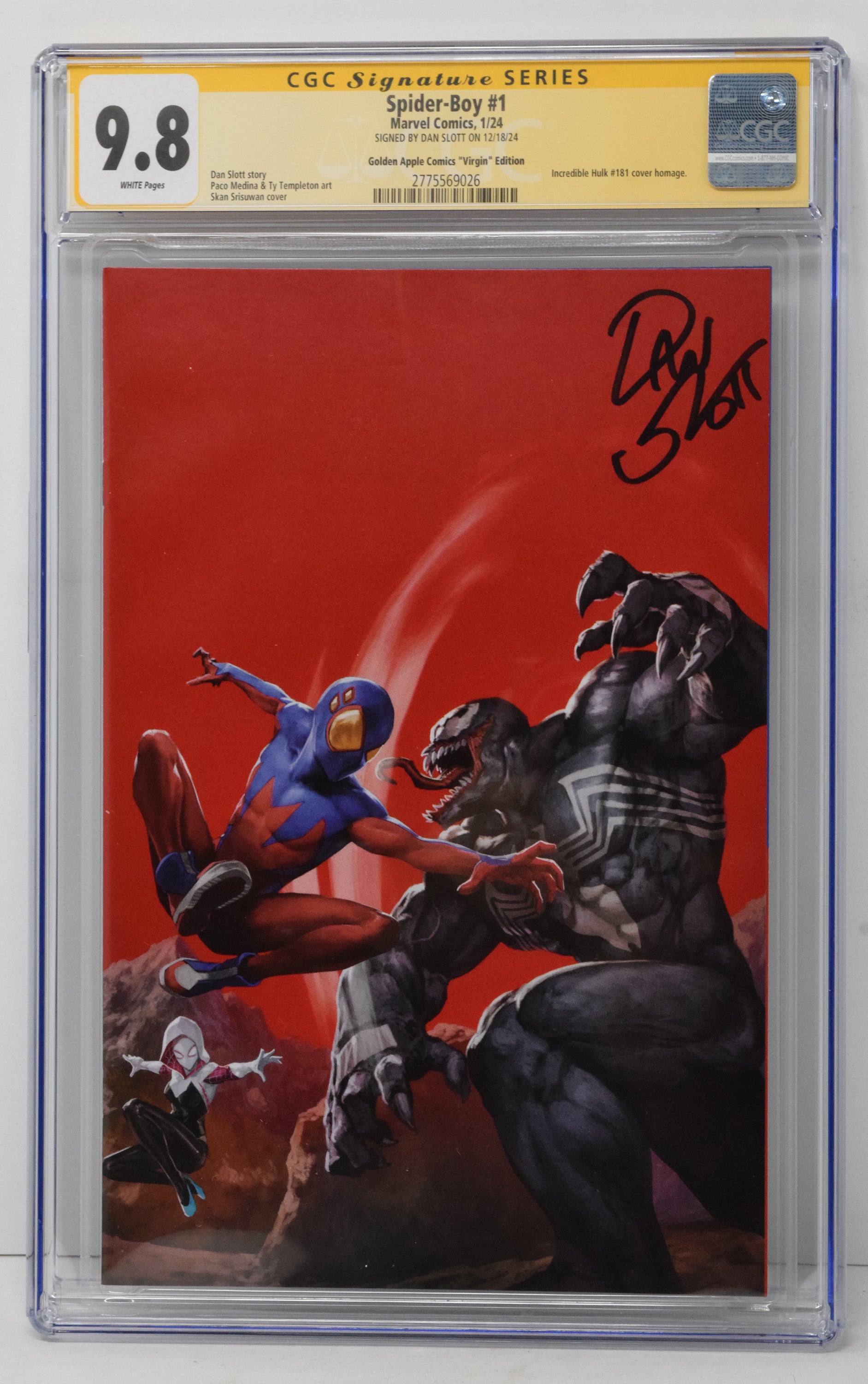 Spider-Boy #1 Marvel 2023 Skan Hulk 181 Virgin CGC SS 9.8 SIGNED Dan Slott - Golden Apple Comics