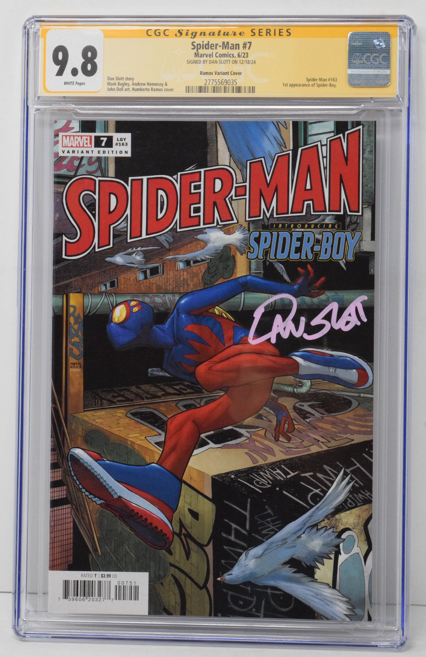 Spider-Man #7 D Marvel 2023 NM Humberto Ramos 1st Spider-Boy CGC SS 9.8 SIGNED Dan Slott