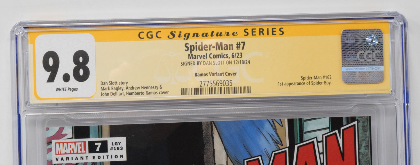 Spider-Man #7 D Marvel 2023 NM Humberto Ramos 1st Spider-Boy CGC SS 9.8 SIGNED Dan Slott