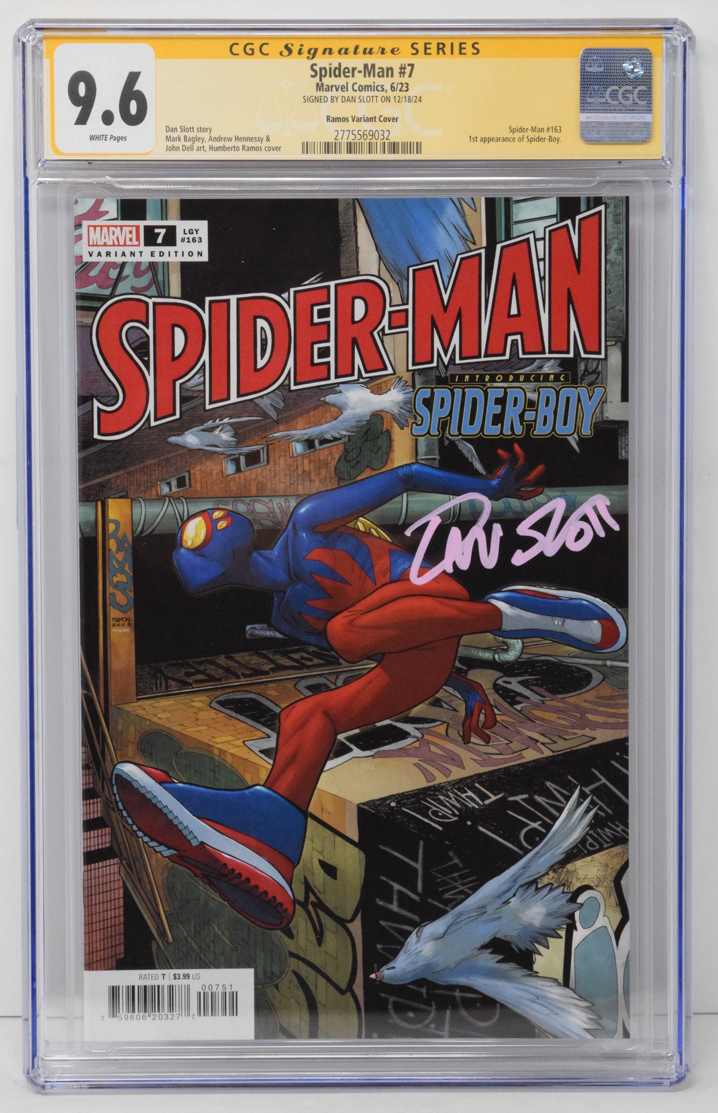 Spider-Man #7 D Marvel 2023 NM Humberto Ramos 1st Spider-Boy CGC SS 9.6 SIGNED Dan Slott