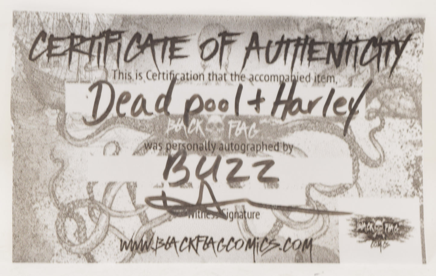 Deadpool Harley Quinn Print 11 x 17 Signed Buzz Remark Sketch Pin-Up GGA
