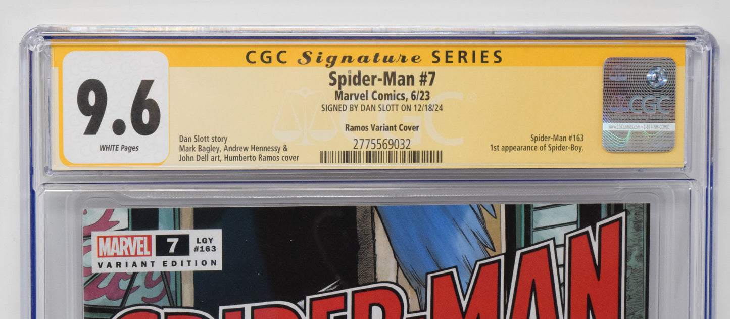 Spider-Man #7 D Marvel 2023 NM Humberto Ramos 1st Spider-Boy CGC SS 9.6 SIGNED Dan Slott