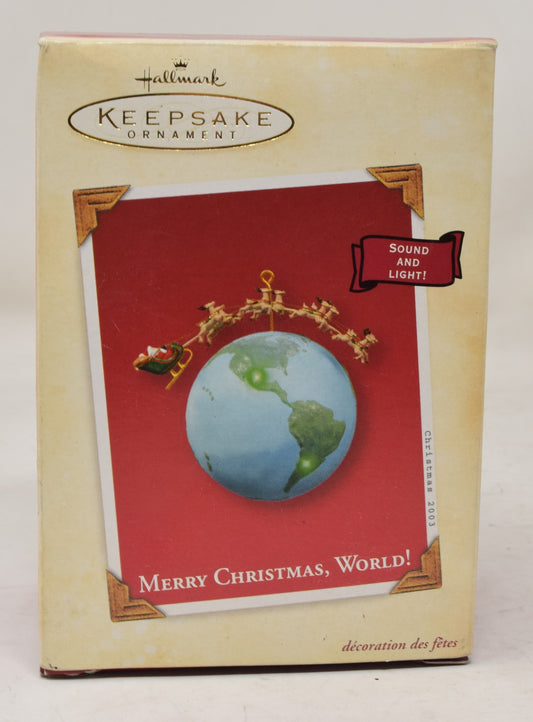 Hallmark Keepsake Ornament Merry Christmas World Santa Sleigh Tree 2003 NIB