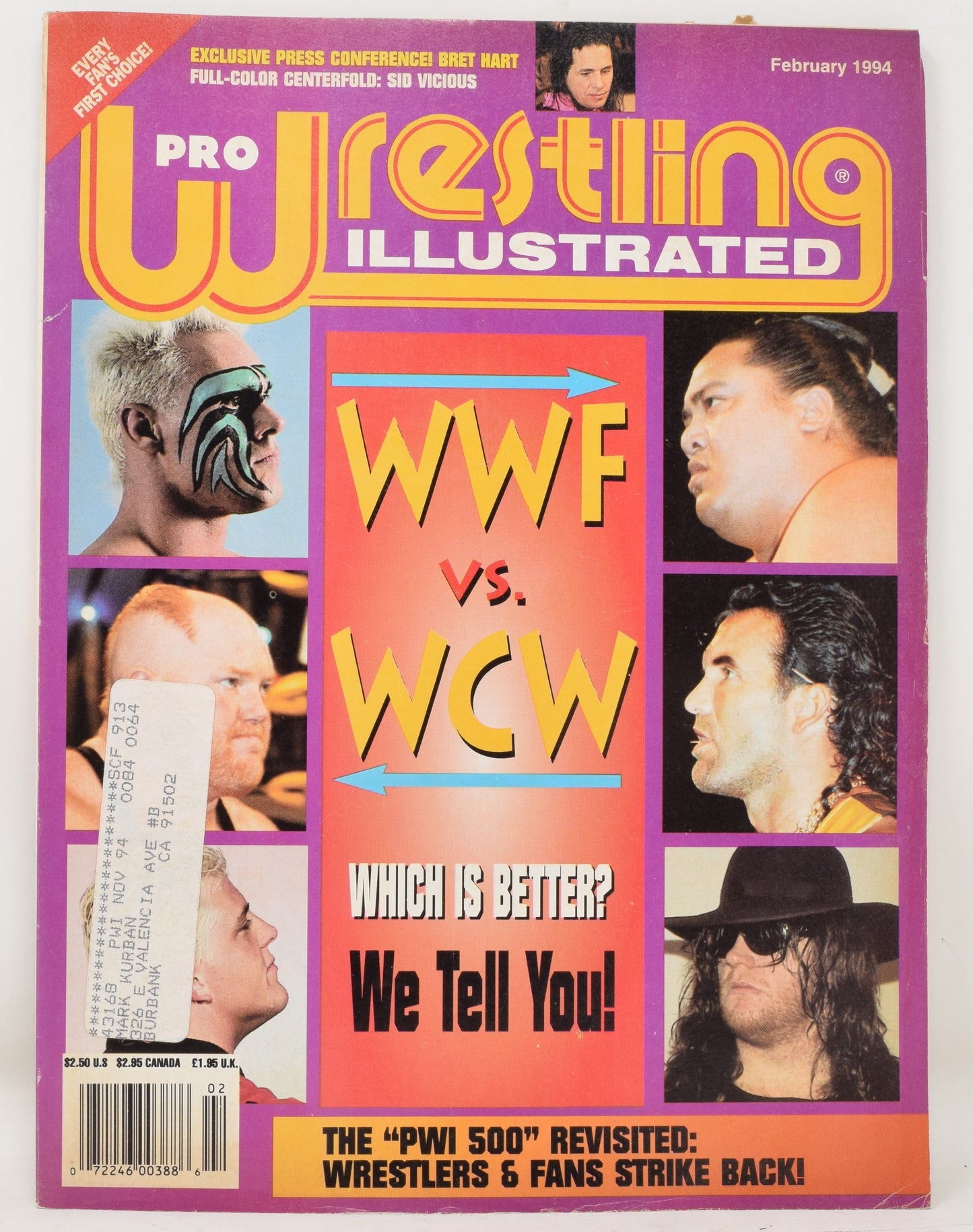 Pro Wrestling Illustrated Magazine February 1994 FN VF WWE WWF Sid Vicious