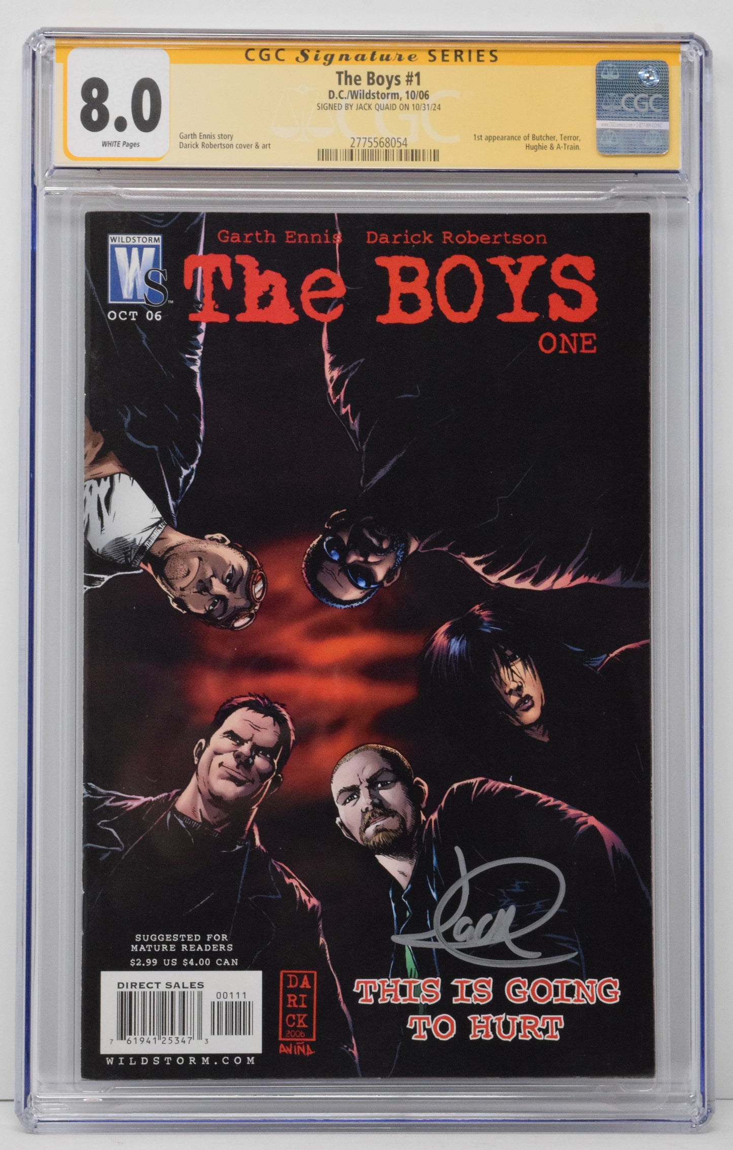 The Boys 1 Wildstorm DC 2006 CGC SS 8.0 SIGNED Jack Quaid Hughie