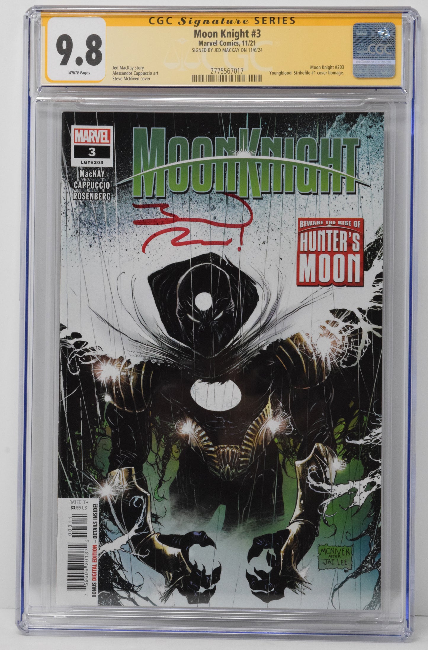 Moon Knight #3 A Marvel 2021 Steve McNiven CGC SS 9.8 SIGNED Jed MacKay