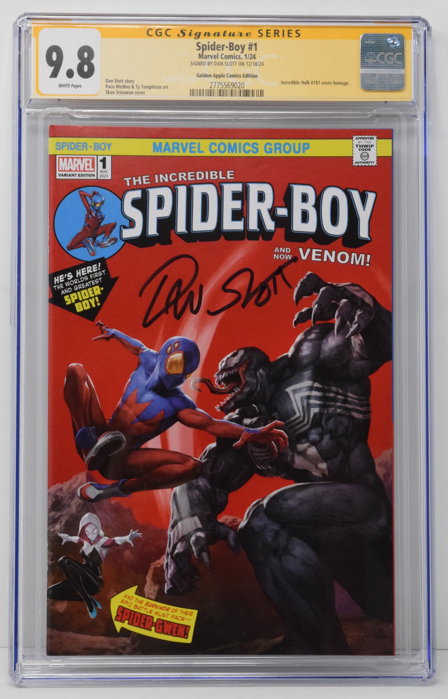 Spider-Boy #1 Marvel 2023 Skan Hulk 181 Trade CGC SS 9.8 SIGNED Dan Slott - Golden Apple Comics