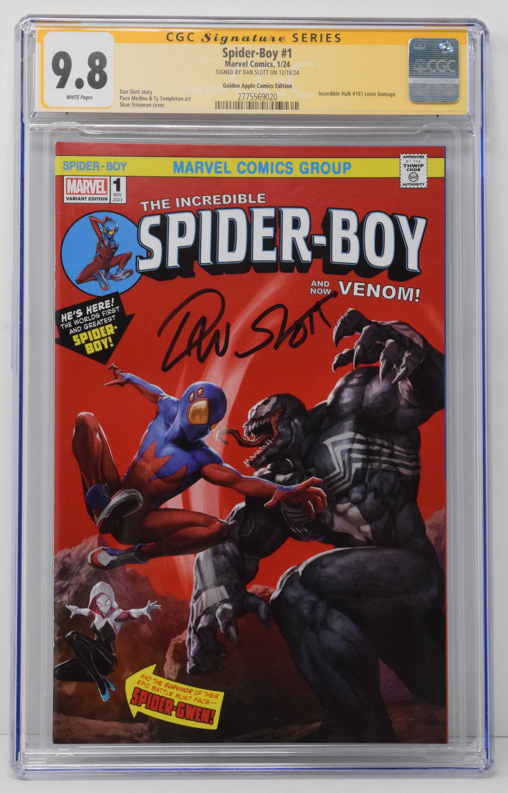 Spider-Boy #1 Marvel 2023 Skan Hulk 181 Trade CGC SS 9.8 SIGNED Dan Slott - Golden Apple Comics