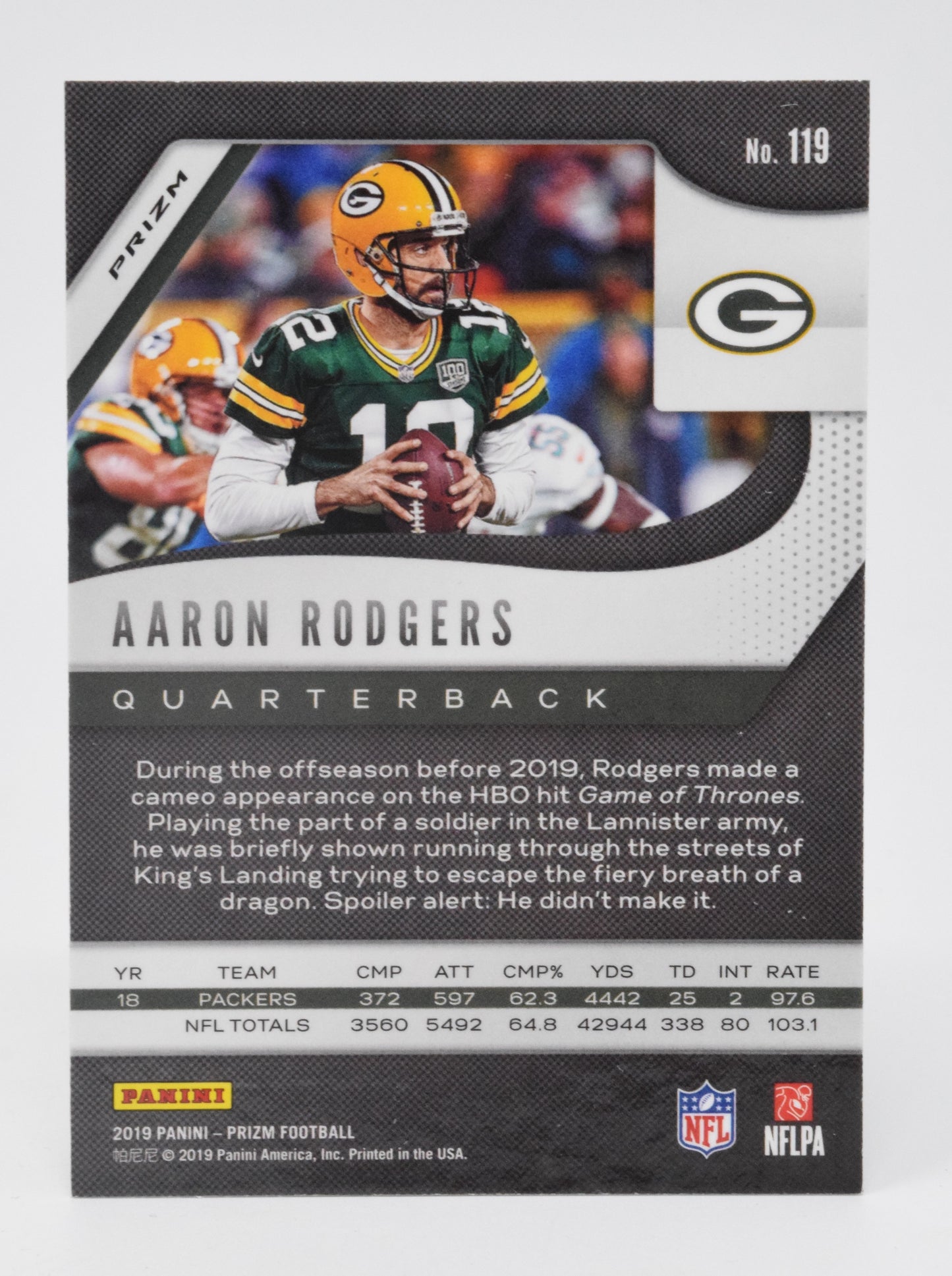 Aaron Rodgers Football Card Panini Prizm Packers Silver Disco 119