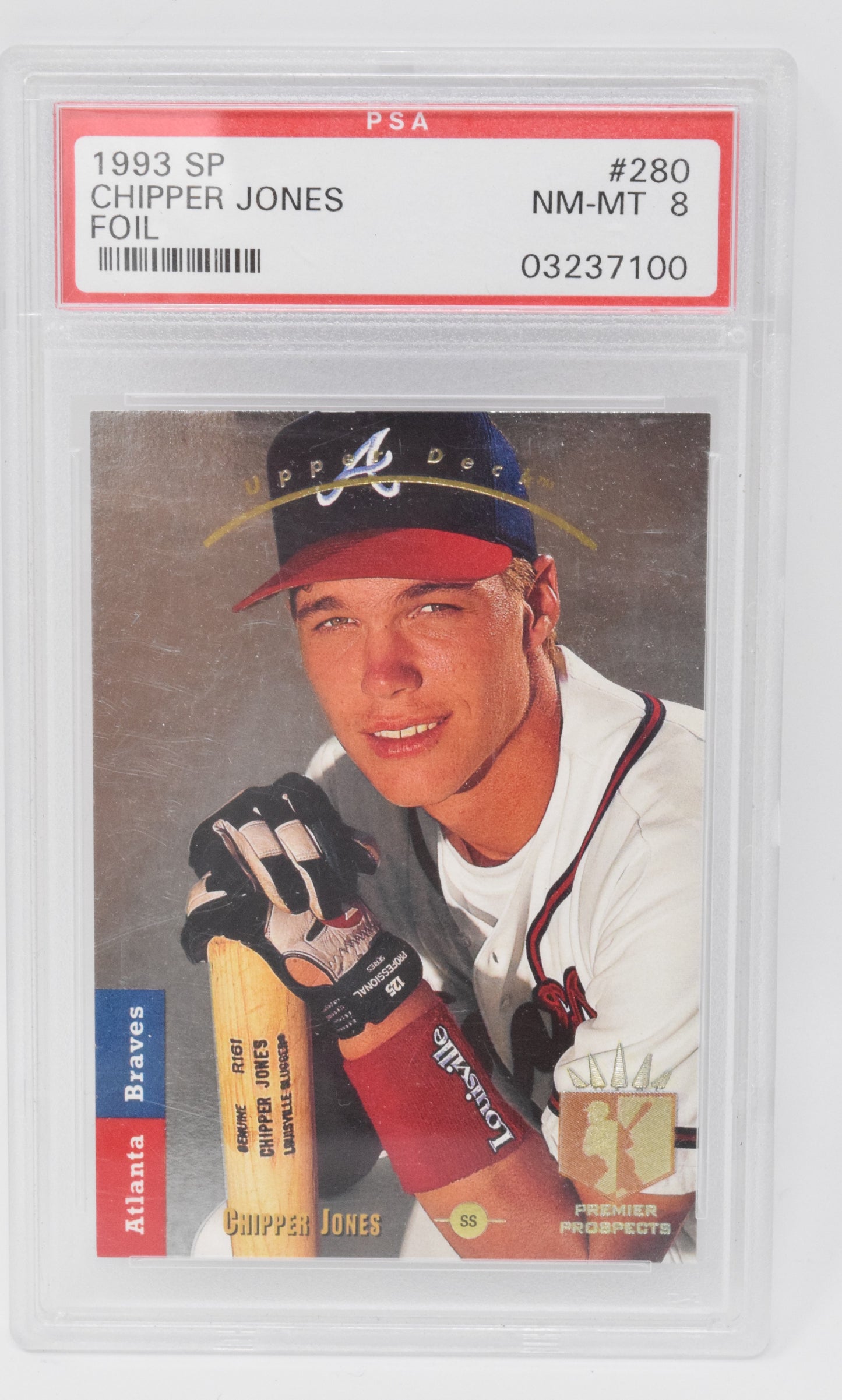 Chipper Jones Foil Baseball Card Upper Deck SP 1993 Alanta Braves 280 HOF PSA 8