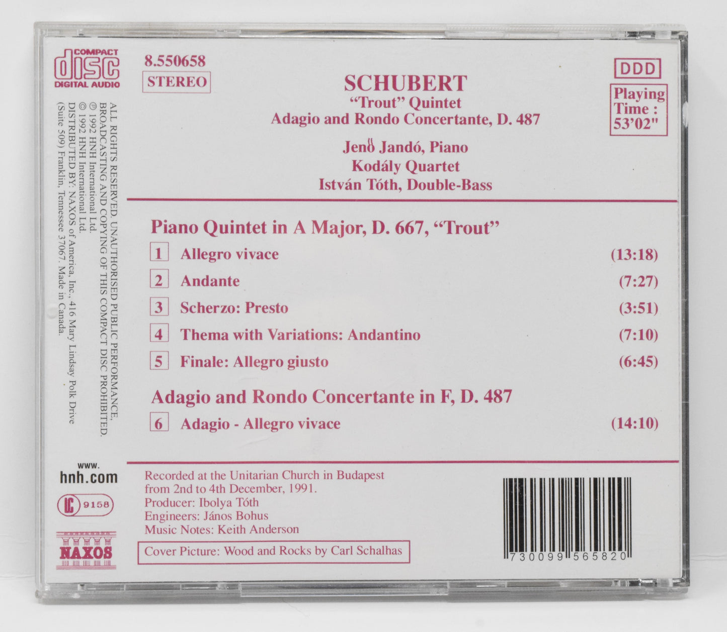 Schubert Piano Quintet Trout CD Kodaly Quartet