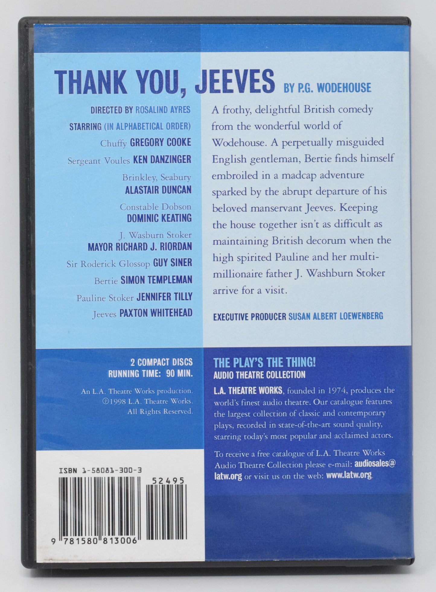 Thank you, Jeeves DVD 2 Compact Discs LATW By P. G Wodehouse