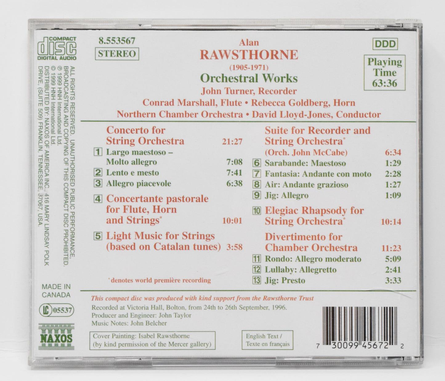 Alan Rawsthorne Concerto For String Orchestra Northan Chamber CD