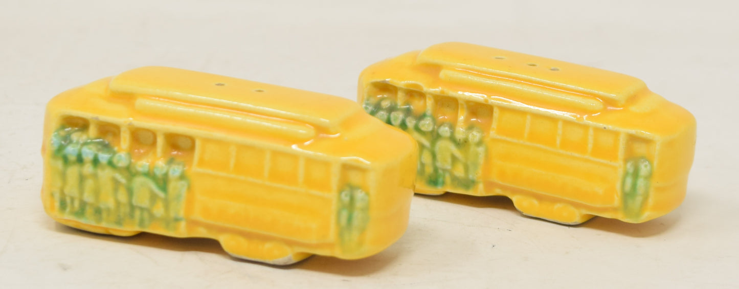 Salt Pepper Shakers San Francisco Cable Trolley Car Ceramic Vintage