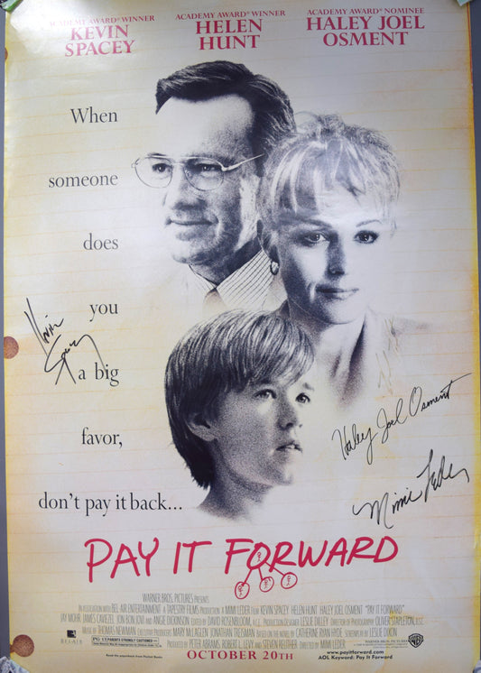 Pay It Forward Movie Poster 27 x 40 Signed 4x Kevin Spacey Helen Hunt