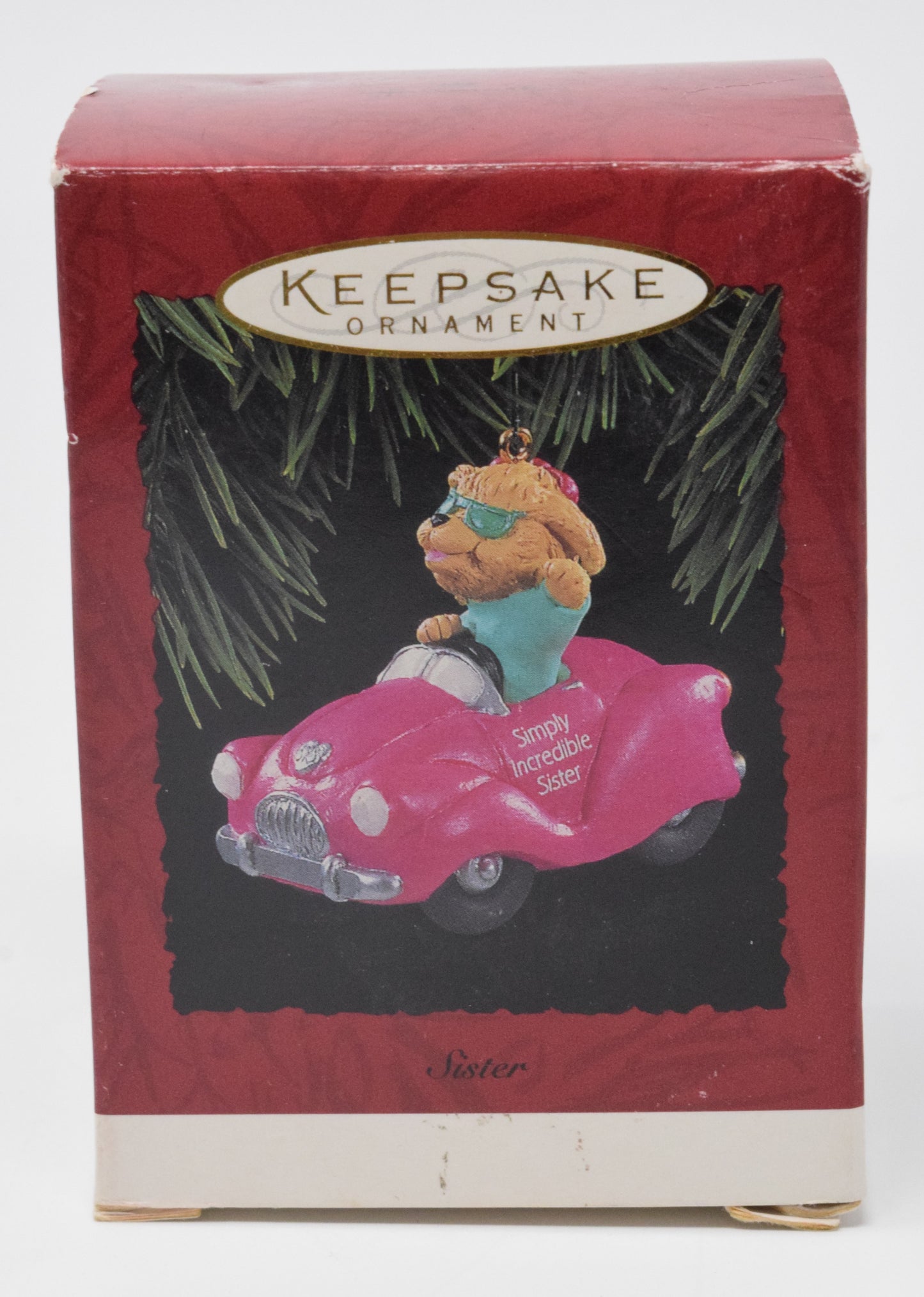 Hallmark Keepsake Dog Driving Car Sister Christmas Ornament 1994 NIB