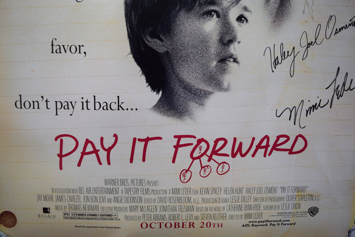 Pay It Forward Movie Poster 27 x 40 Signed 4x Kevin Spacey Helen Hunt