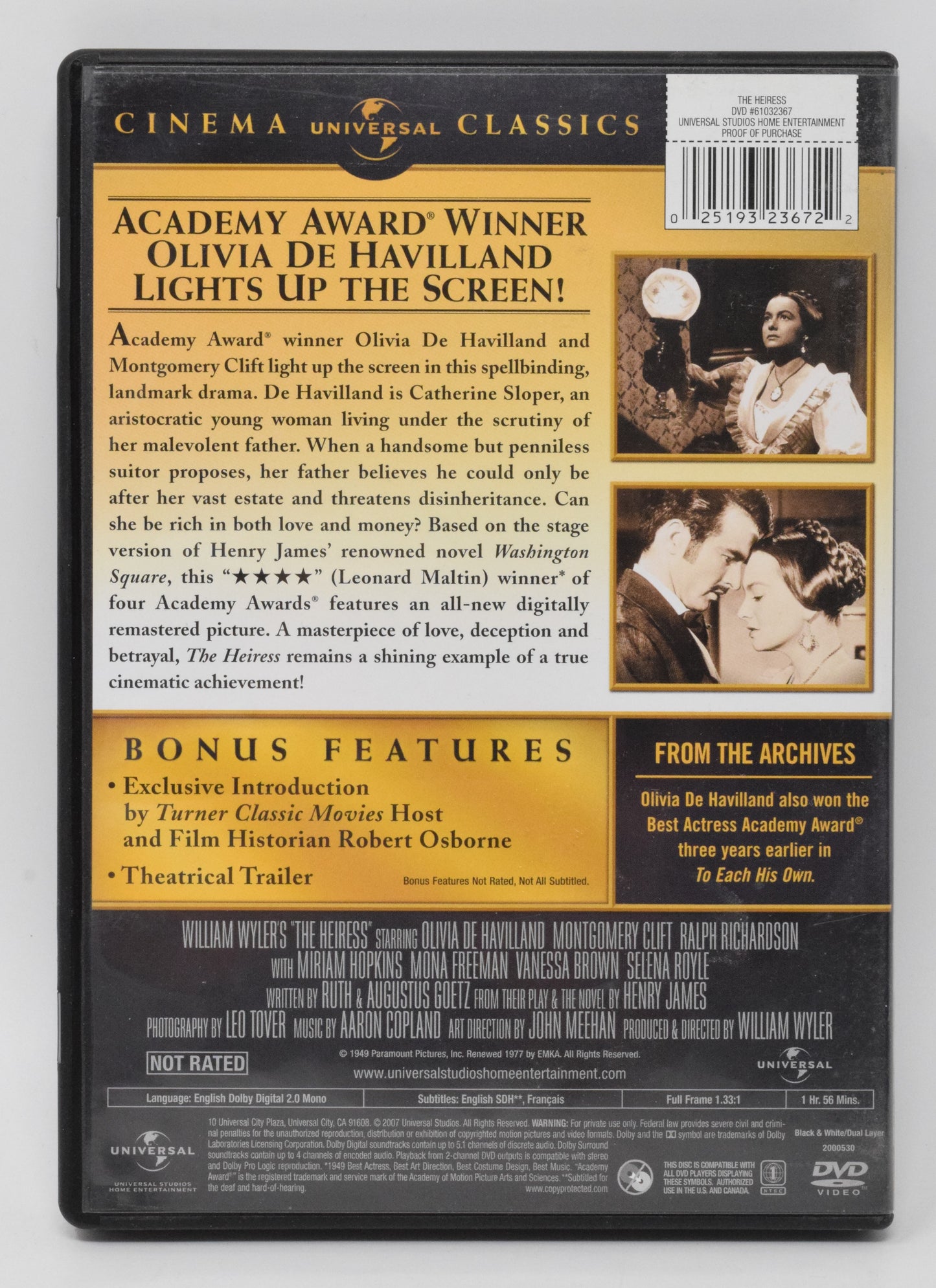 The Heiress DVD 4 Academy Awards