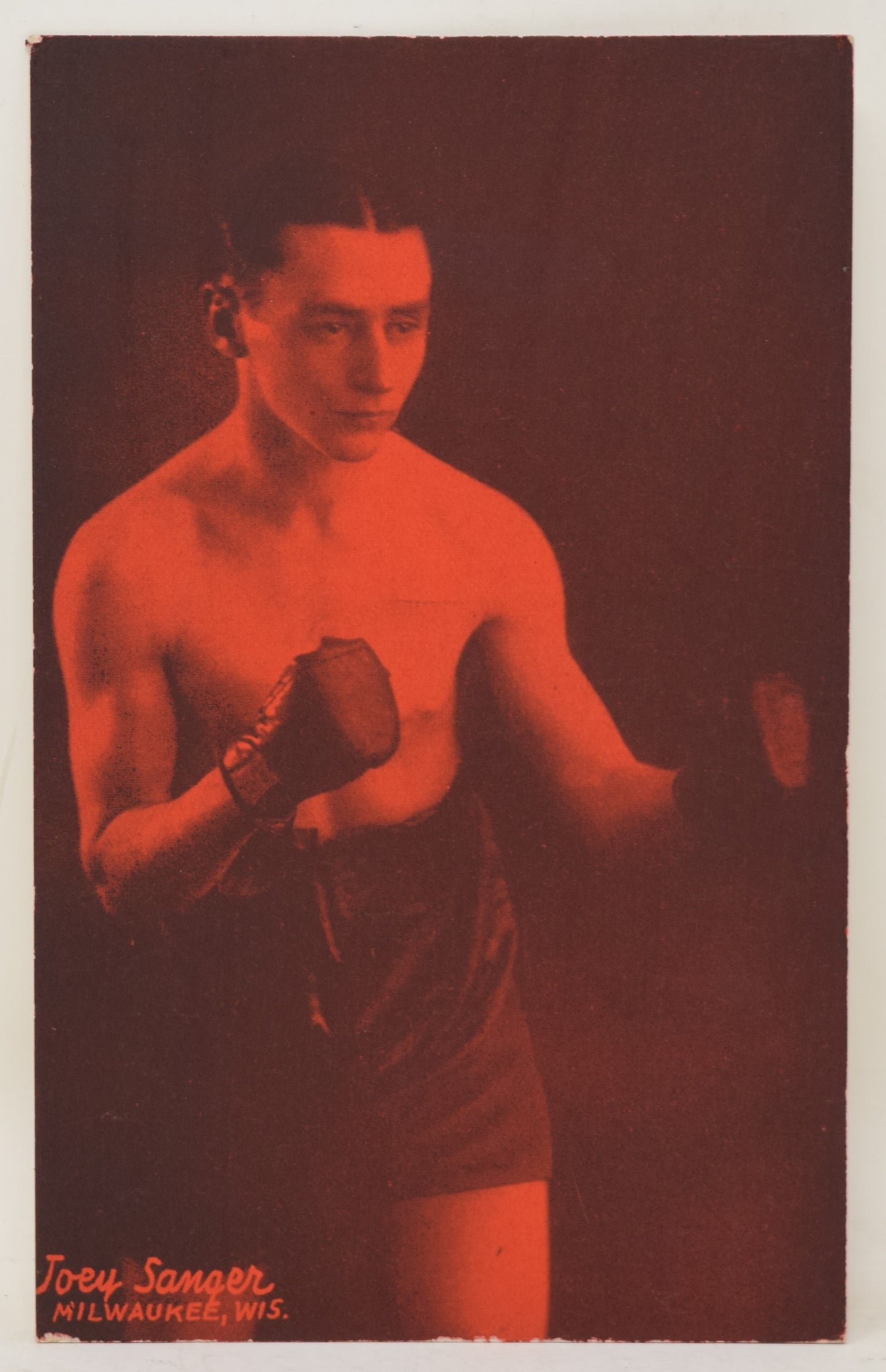 Joey Sanger Boxing Exhibit Card Postcard Penny Arcade Red Photo 1928 5 x 3