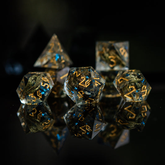 Enchanted Lake Gold Sharp-Edged Resin Dice Set