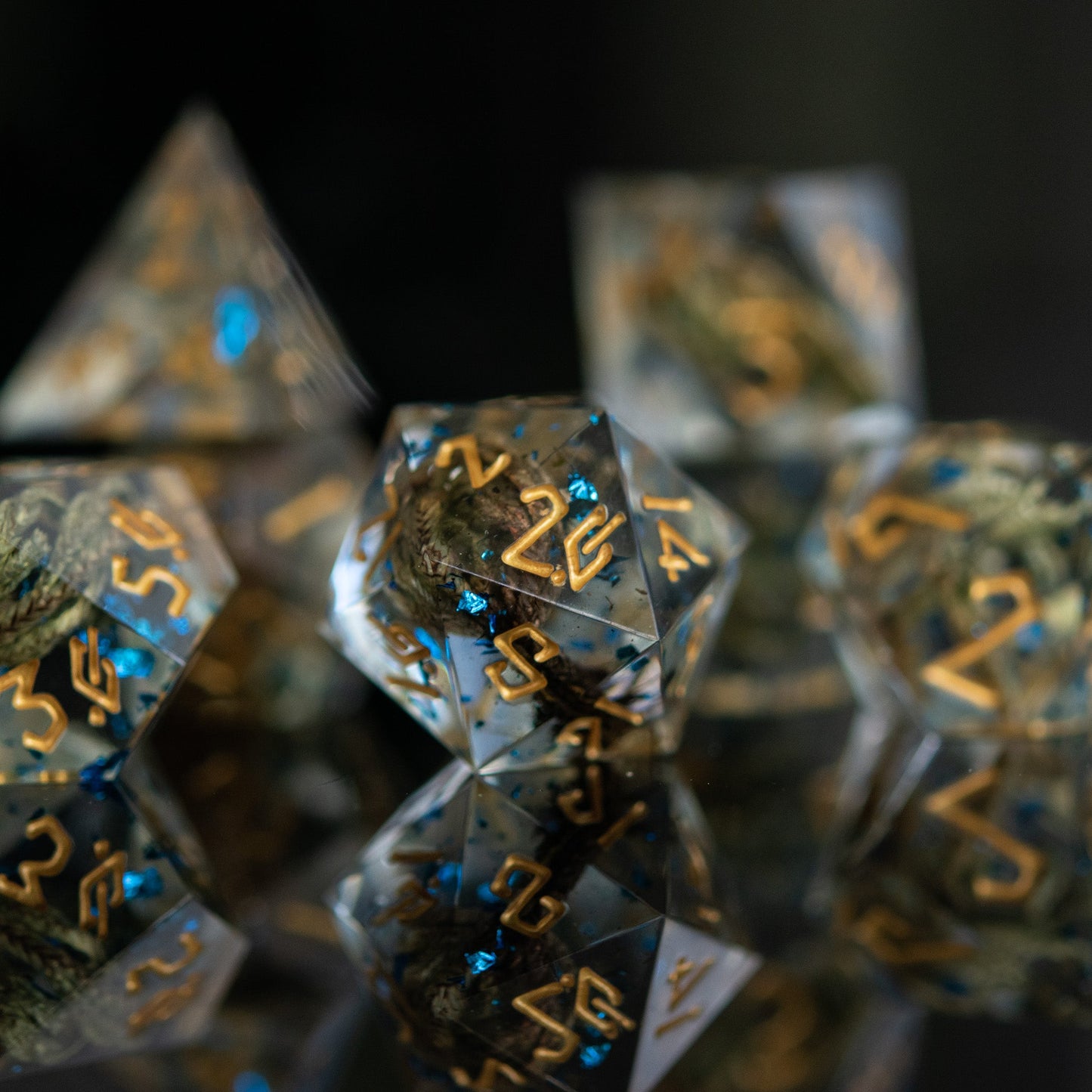 Enchanted Lake Gold Sharp-Edged Resin Dice Set