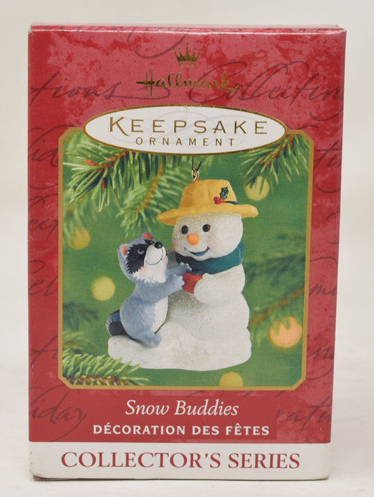 Hallmark Keepsake Ornament Snow Buddies Raccoon Snowman Christmas Tree 2001 NIB