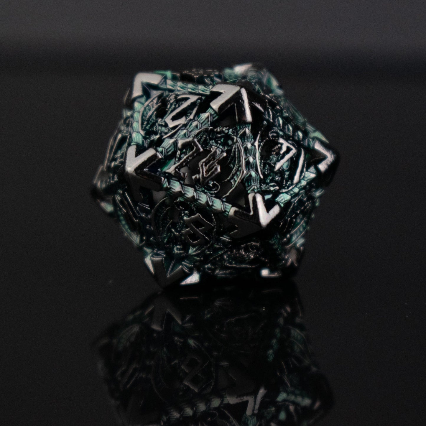 Dragonguard Hollow Metal Dice Set - Emerald and Shadow