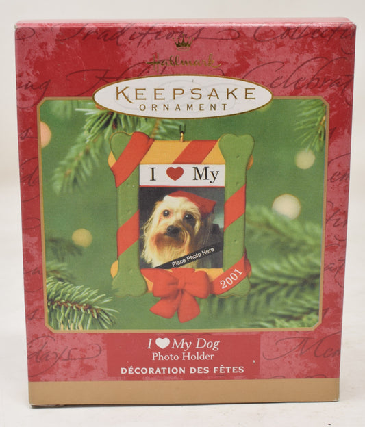 Hallmark Keepsake Ornament I Heart My Dog Photo Frame Christmas Tree 2001 NIB