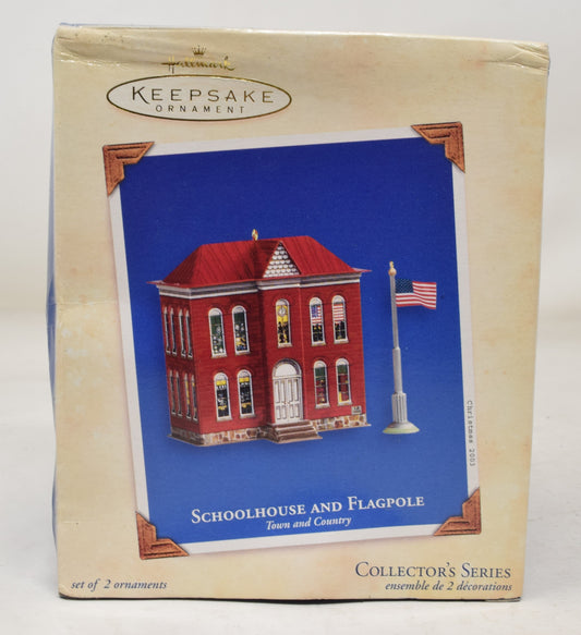 Hallmark Keepsake Ornament Schoolhouse Flagpole Town Country Christmas 2003 NIB