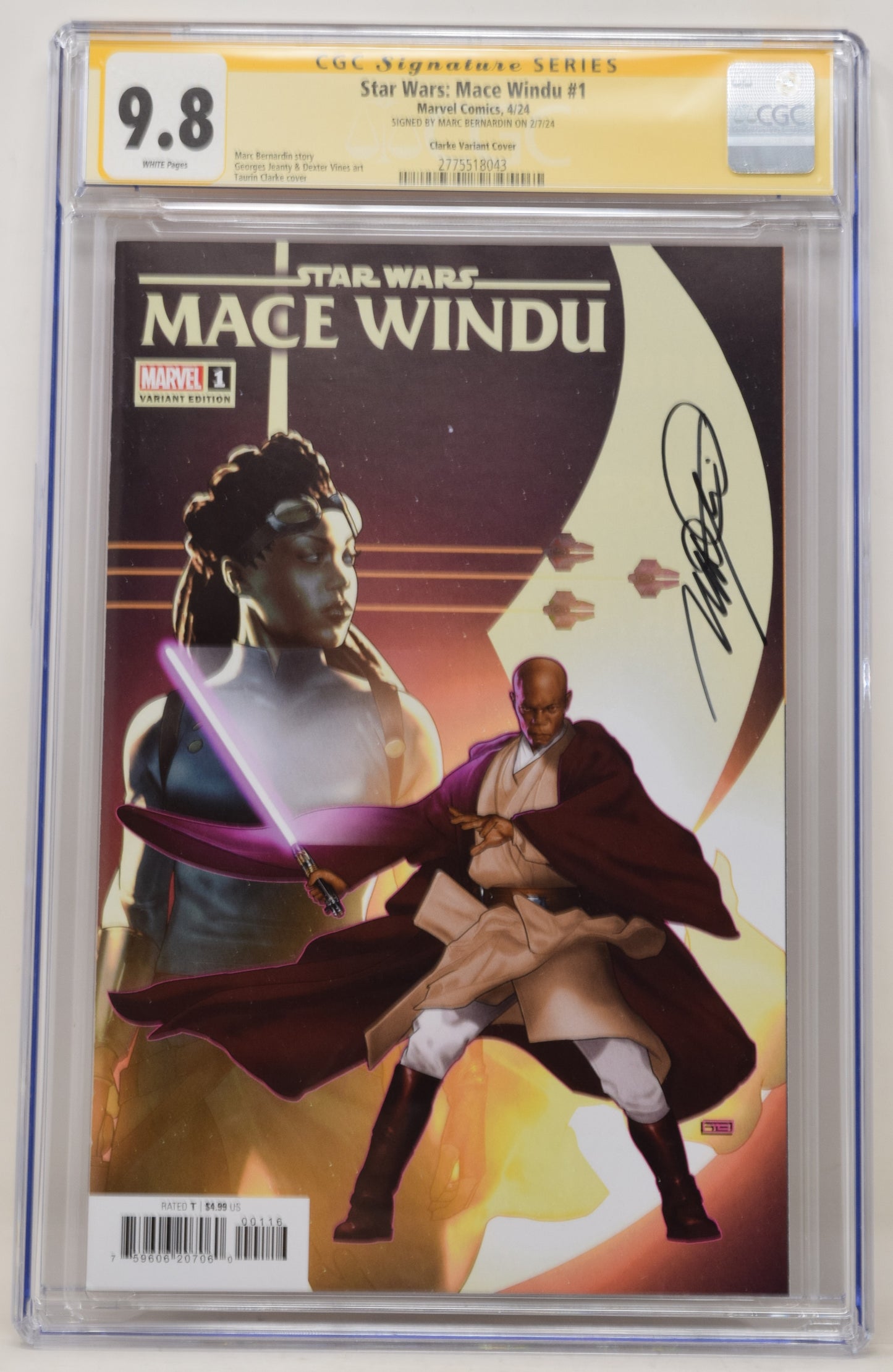 Star Wars Mace Windu 1 Marvel 2024 CGC SS 9.8 1:25 Signed Marc Bernardin