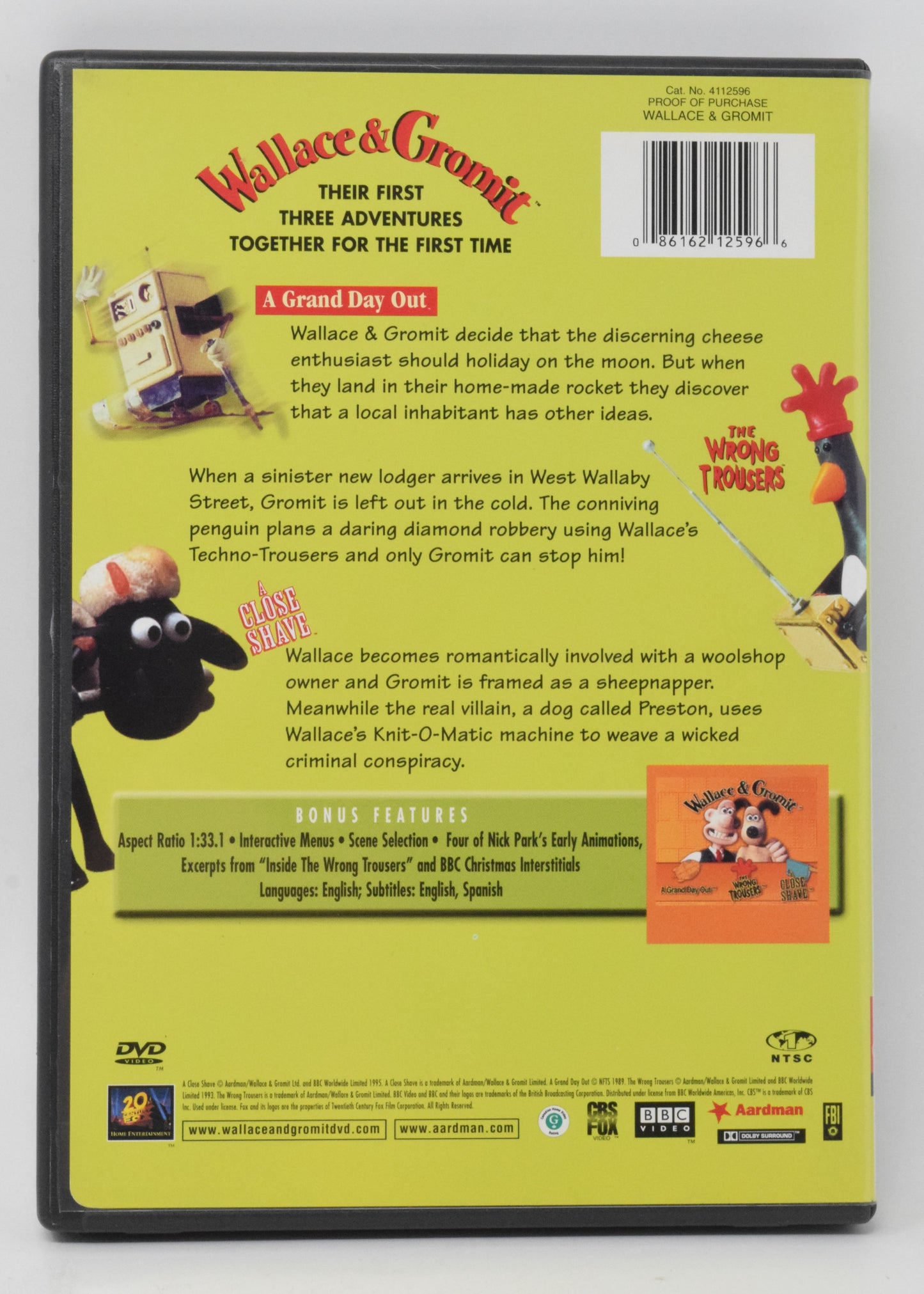 Wallace & Gromit DVD The First Three Adventures