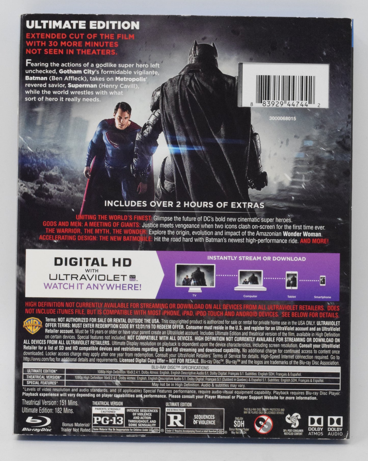 Batman v Superman Dawn Of Justice DVD Blu-ray Ultimate Edition